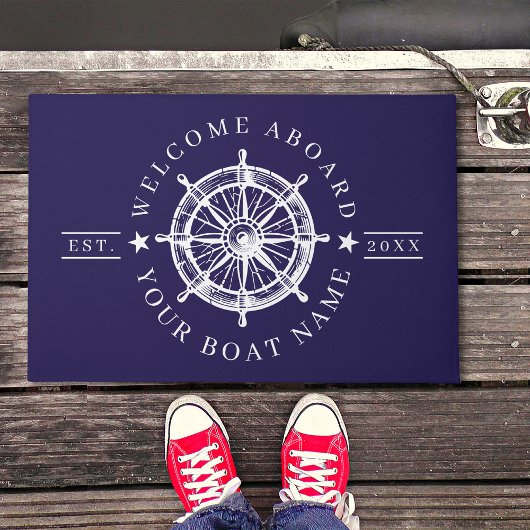 Paillasson Nautical Ship Wheel Boat Name Welcome Doormat