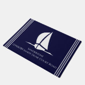 Paillasson Nautical White Sailboat Navy blue Coastal Monogram (Incliné)