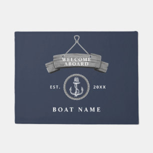 Paillasson Nautique nom de bateau ancre corde marine rustique