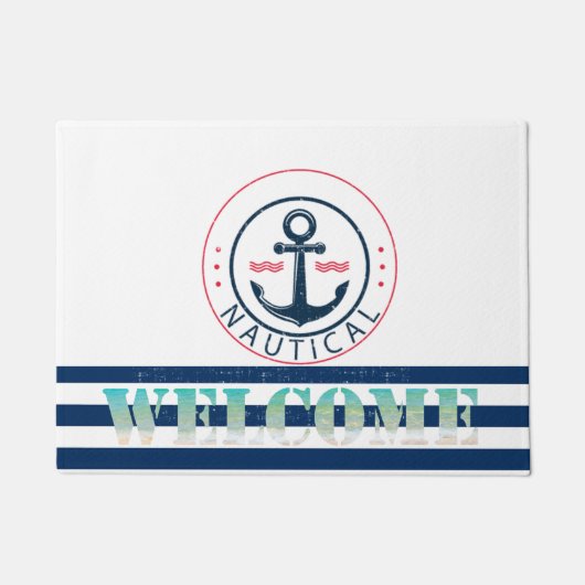 Paillasson Nautique, Nom du bateau, Ancre Bleu de la Marine (Devant)