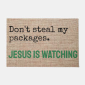 Paillasson Ne volez pas mes paquets Jésus regarde (Devant)