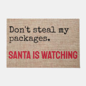 Paillasson Ne volez pas mes paquets Père Noël regarde drôle (Devant)