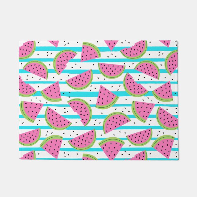 Paillasson Neon Watermelon sur Stripes Motif (Devant)