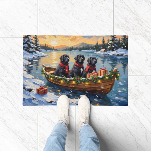 Paillasson Newfoundland Dog Christmas Boat Holiday (Intérieur)