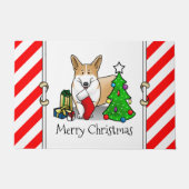 Paillasson Noël 2 Pembroke Welsh Corgi (rouge 1) Tree Cute (Devant)