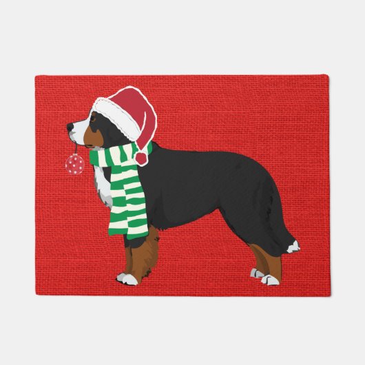 Paillasson Noel Bernese Mountain Dog Red Burlap (Devant)
