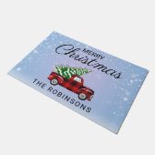 Paillasson Noël Camion rouge Plaid Nom de famille (Incliné)