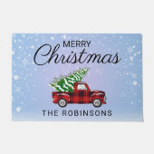 Paillasson Noël Camion rouge Plaid Nom de famille (Devant)