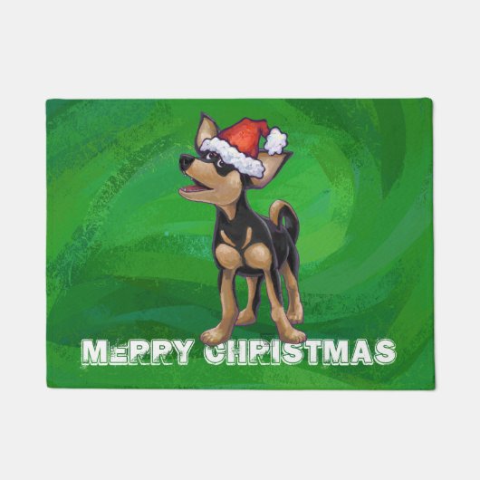 Paillasson Noël Chihuahua sur vert (Devant)