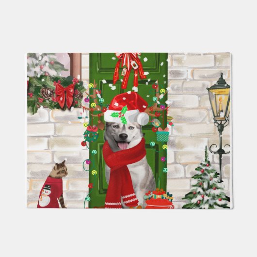 Paillasson Noël de Chien Husky Sibérien (Devant)