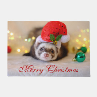 Paillasson Noël de la coutume furet à Santa Hat