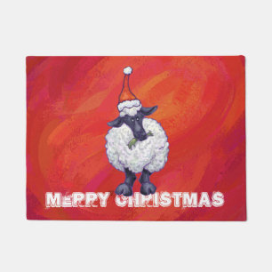Paillasson Noël des moutons sur rouge