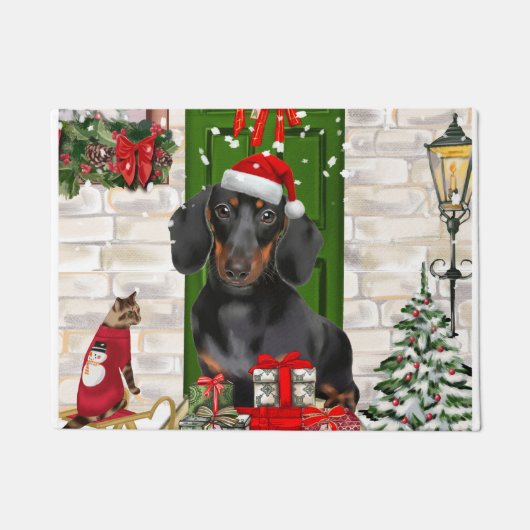 Paillasson Noël du chien Dachshund (Devant)