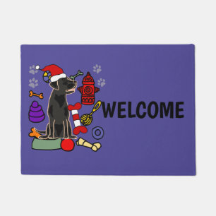 Paillasson Noël du mignon chien et des jouets Black Lab