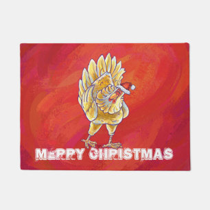 Paillasson Noël Du Poulet Sur Rouge