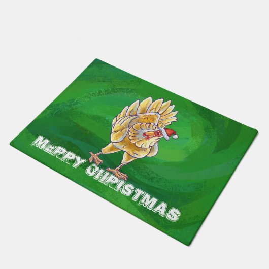 Paillasson Noël Du Poulet Sur Vert (Incliné)