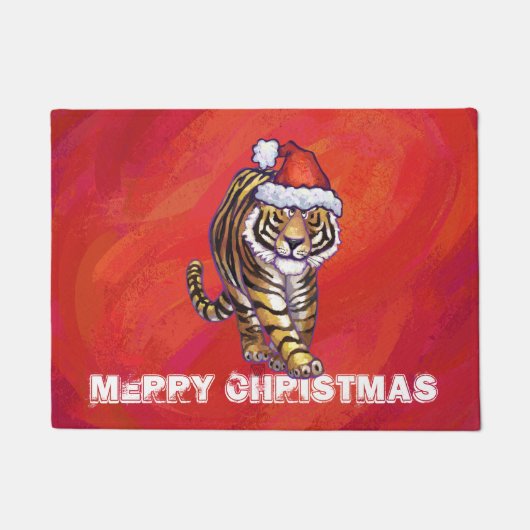 Paillasson Noël du tigre en rouge (Devant)