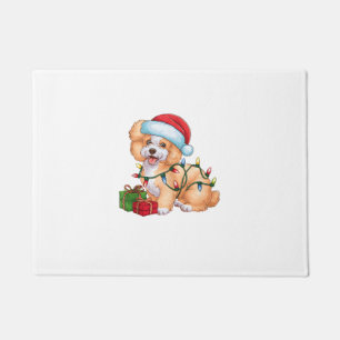 Paillasson Noël Éclairage Santa Chapeau Bichon Frise Chien No