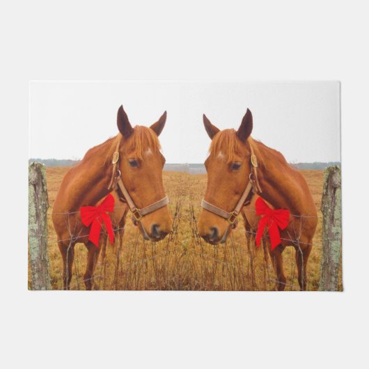 Paillasson Noël équin, Cheval Brown avec arc rouge (Devant)
