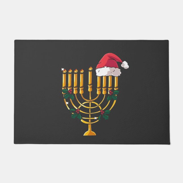 Paillasson Noël Hanoukka Juif Père Noël Menorah (Devant)