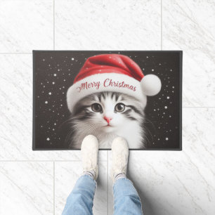 Paillasson Noël Japonais Bobtail Chat, Xmas Père Noël Kitten