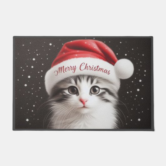 Paillasson Noël Japonais Bobtail Chat, Xmas Père Noël Kitten (Devant)