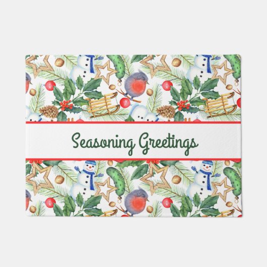 Paillasson Noël Noël Noël Noël Snowman, Pine Cones, Holly (Devant)