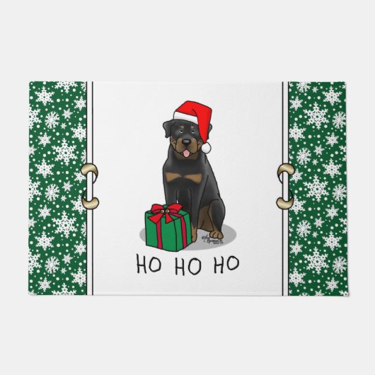Paillasson Noël Père Noël Casquette Rottweiler Chien Drôle (Devant)