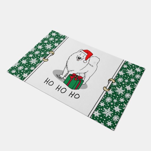 Paillasson Noël Père Noël Casquette Samoyé Chien mignonne (Incliné)