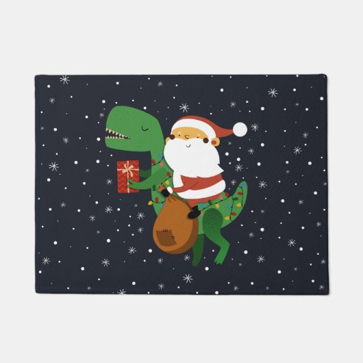 Paillasson Noël Père Noël T-rex Dinosaur Sleigh (Devant)