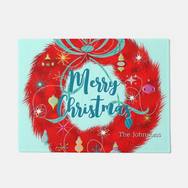 Paillasson Noël rétro de la couronne rouge (Devant)