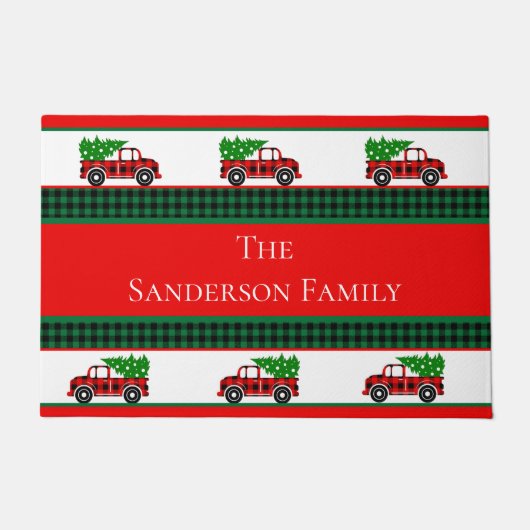 Paillasson Noël Rouge Camion Chef Green Buffalo Plaid (Devant)