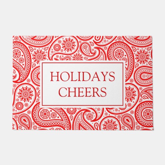 Paillasson Noël rouge et blanc vintage paisley motif (Devant)