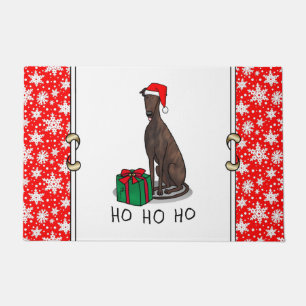 Paillasson Noël Santa Hat Greyhound Dog (brindle) Drôle