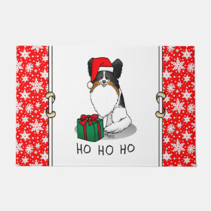 Paillasson Noël Santa Hat Papillon (tri-couleur) Chien mignon
