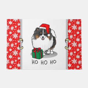 Paillasson Noël Santa Hat Pomeranian (tri-couleur) mignonne