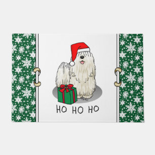 Paillasson Noël Santa Hat Puli Chien (blanc) Mignonne Drôle