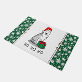 Paillasson Noël Santa Hat Sibérien Husky (argent) mignonne (Incliné)