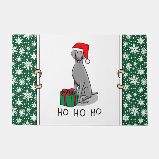 Paillasson Noël Santa Hat Weimaraner Chien (gris 1) mignon (Devant)