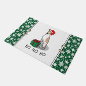 Paillasson Noël Santa Hat Whippet Chien Faune et blanc mignet (Incliné)