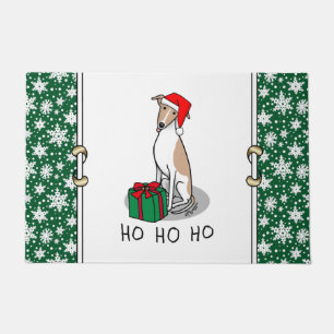 Paillasson Noël Santa Hat Whippet Chien Faune et blanc mignet