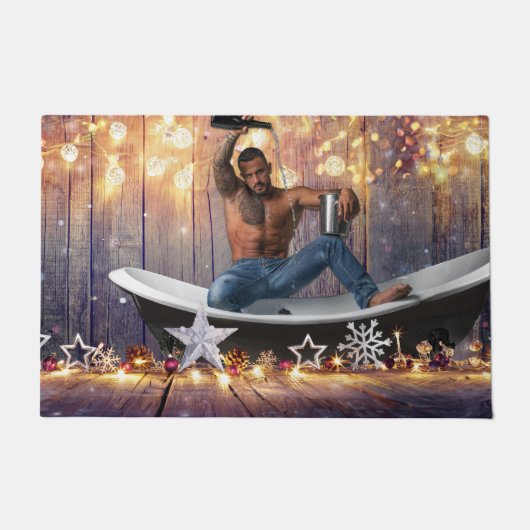 Paillasson Noël SlipperyJoe en or argent étoiles lumières hum (Devant)