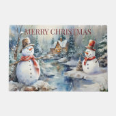 Paillasson Noël Snowmen Journal Cabine Woods River (Devant)
