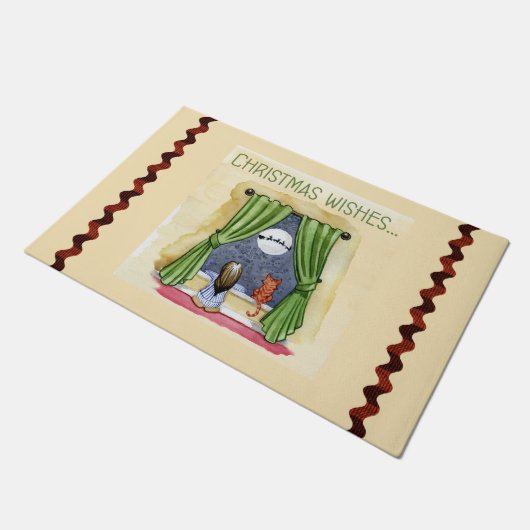 Paillasson Noël Souhaite Mignonne Enfant & Kitty Chat Noël (Incliné)