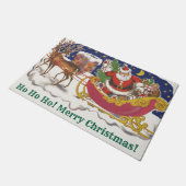 Paillasson Noël Vintage, Jolly Santa Claus avec Sleigh (Incliné)