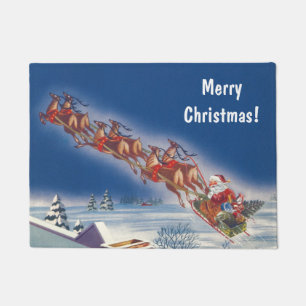 Paillasson Noël Vintage, Père Noël Flying Sleigh w Reindeer