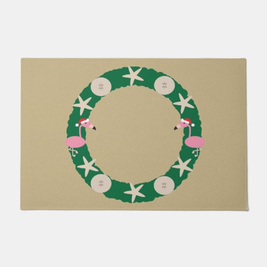 Paillasson Noël Wreath Beach Flamant rose Sable Dollar Coques (Devant)