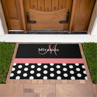 Paillasson Noir blanc Monogramme rose Polka