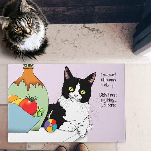 Paillasson Noir Blanc Tuxedo Funny Chat