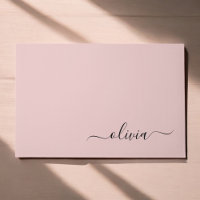 Noir Blush rose moderne Script Girl Monogramme Nom